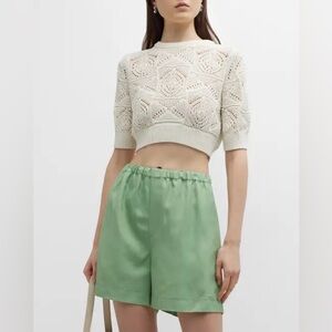 Loulou Studio Jaro Crochet-Knit Cropped Top Sz S Ivory NWT